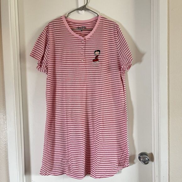 Y2K Womens 2X Betty Boop Striped T Shirt Dress Pink Red - Picture 1 of 8